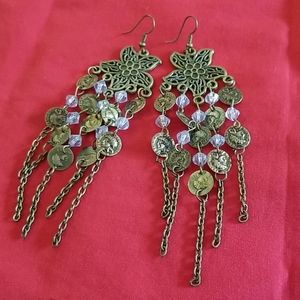 Antique Goldtone & Crystal Like Earrings